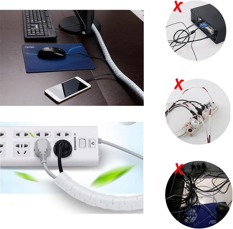 MAX-EMA GLOBAL MAX-EMA Spiral Cable Organizer Tube White, 16mm x 1.5 Meter With Wire Clamp Flexible Cord Protector And Cable Management Sleeve For Desk, Tv, Computer Wire Cover Cable Hider For Home Or Office Use - Image 2